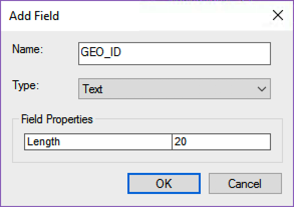 The dialog used to add a new field to a table.