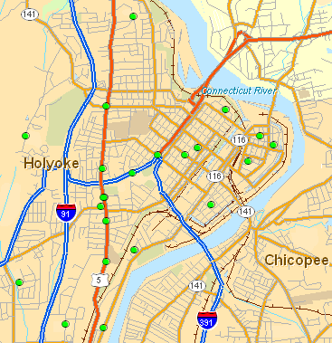 Geocoded Holyoke Schools on the map