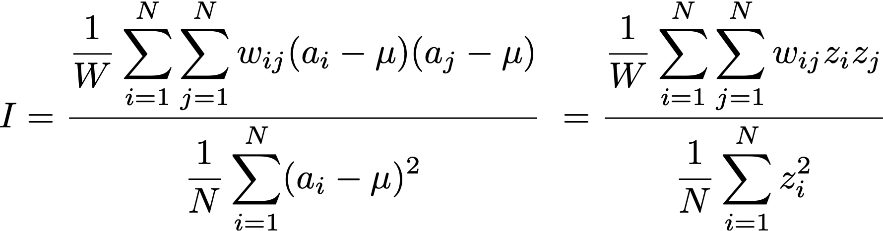 The formula for Moran’s I.