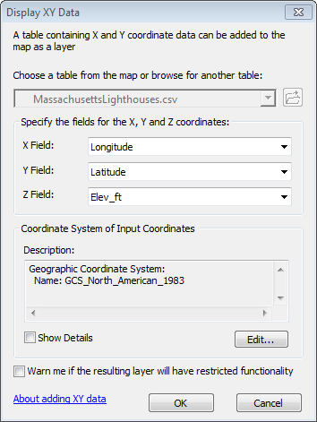 Dialog to Display XY Data